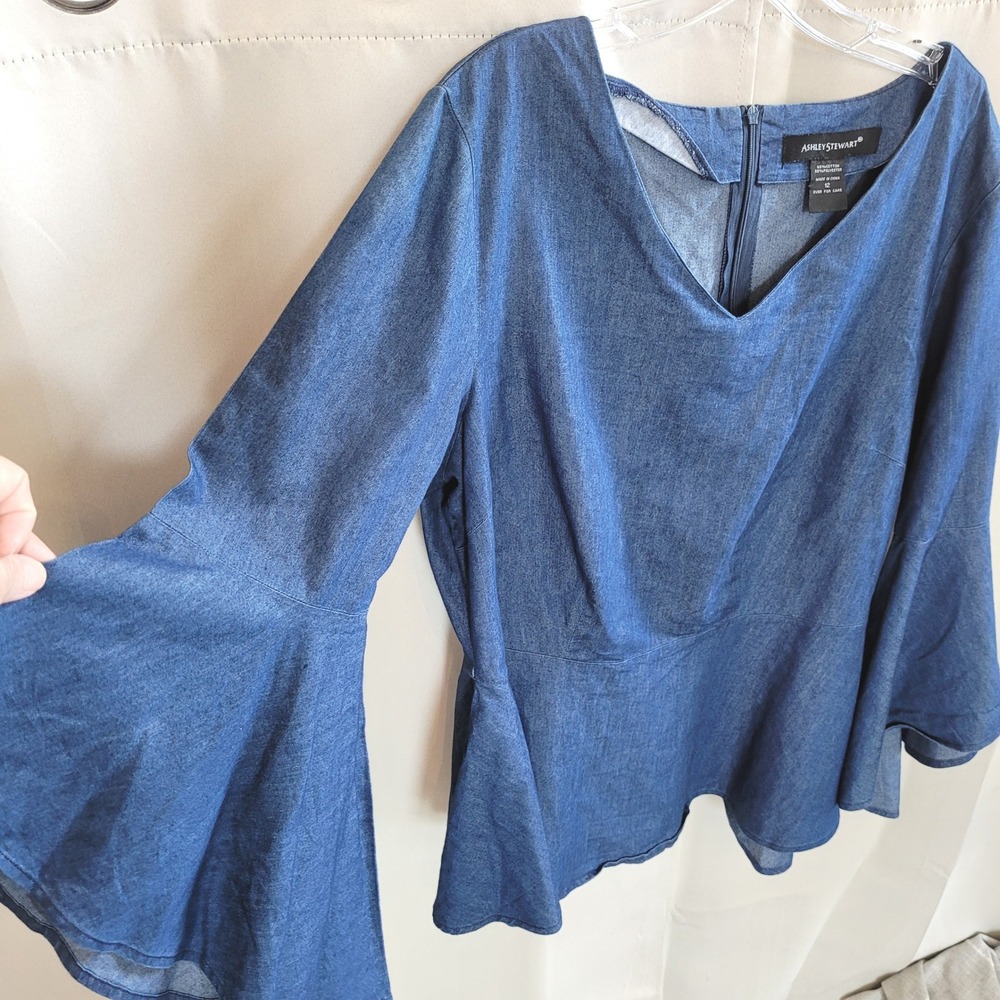 Denim Womens Peplum Top Size 12 Chambray Boho Retro Western Feminine 21670